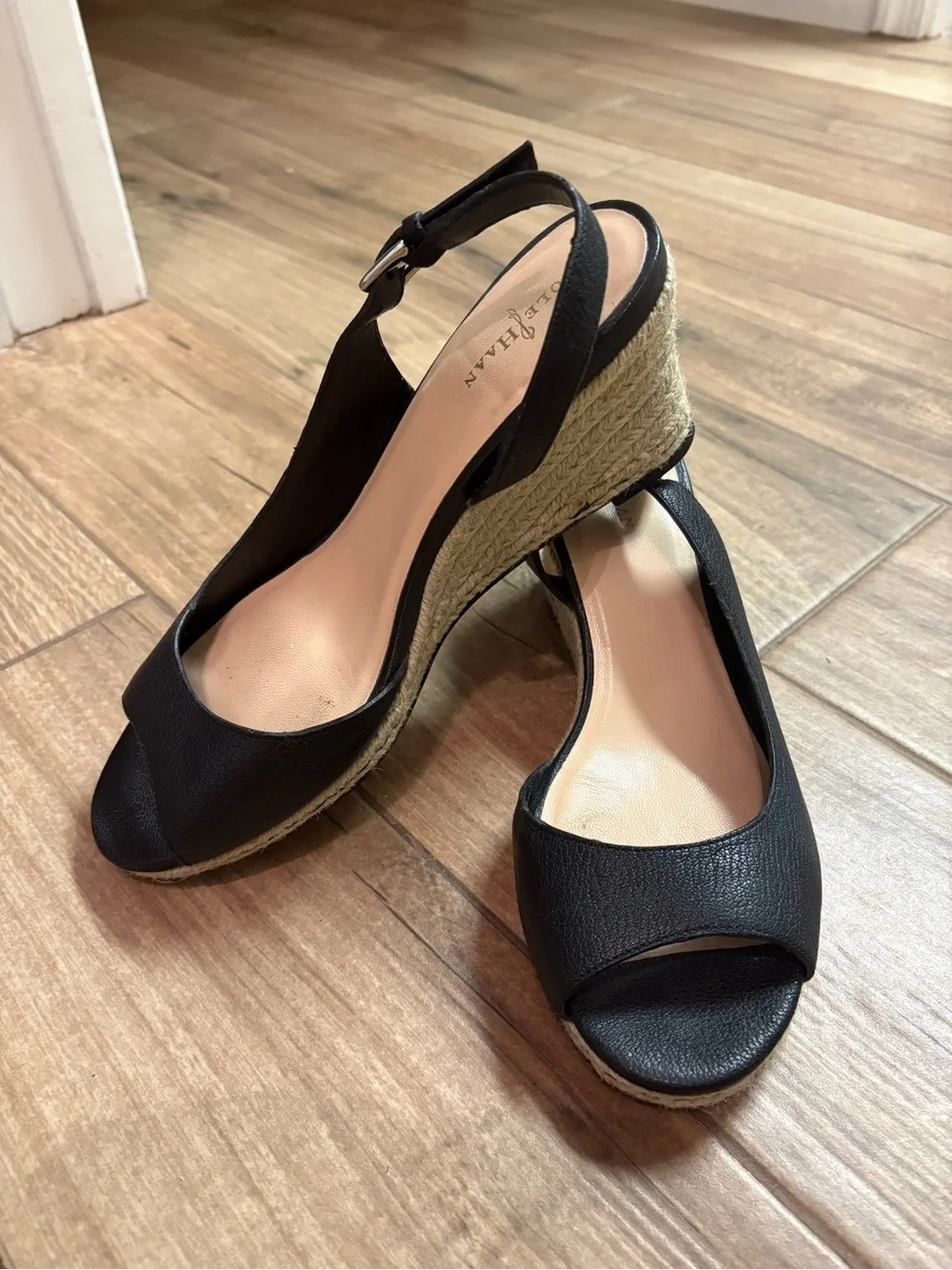 Cole haan Black Open-Toe Espadrille Wedge Slingbacks